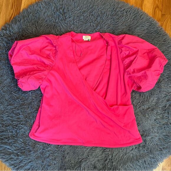 Anthropologie Maeve Barbie Pink Puff Puffy Sleeves Wrap Style Top Size 3X - Picture 3 of 7